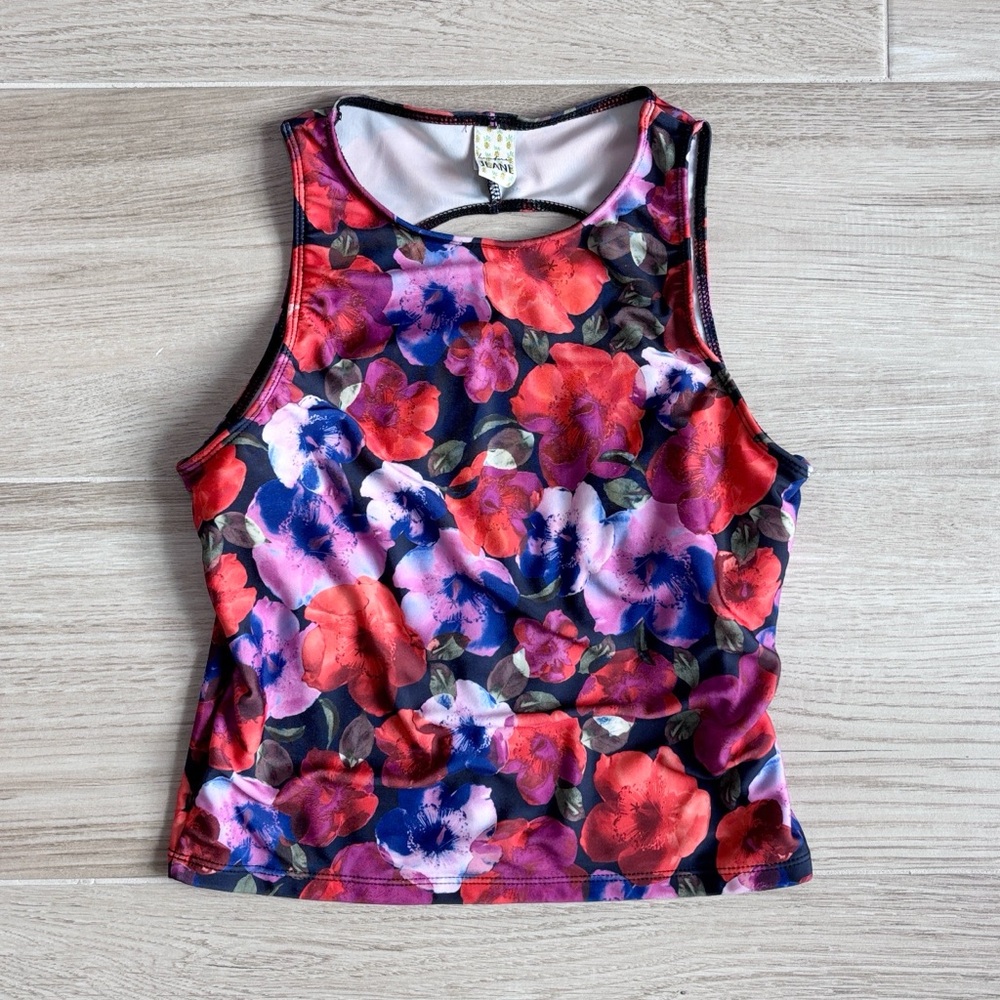 Kortni Jeane Swimsuit Top Tank Top Floral Red Purple Black - Picture 1 of 5